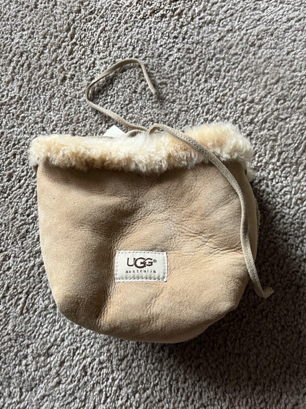UGG Suede Mini Drawstring Bag in Chestnut Beige